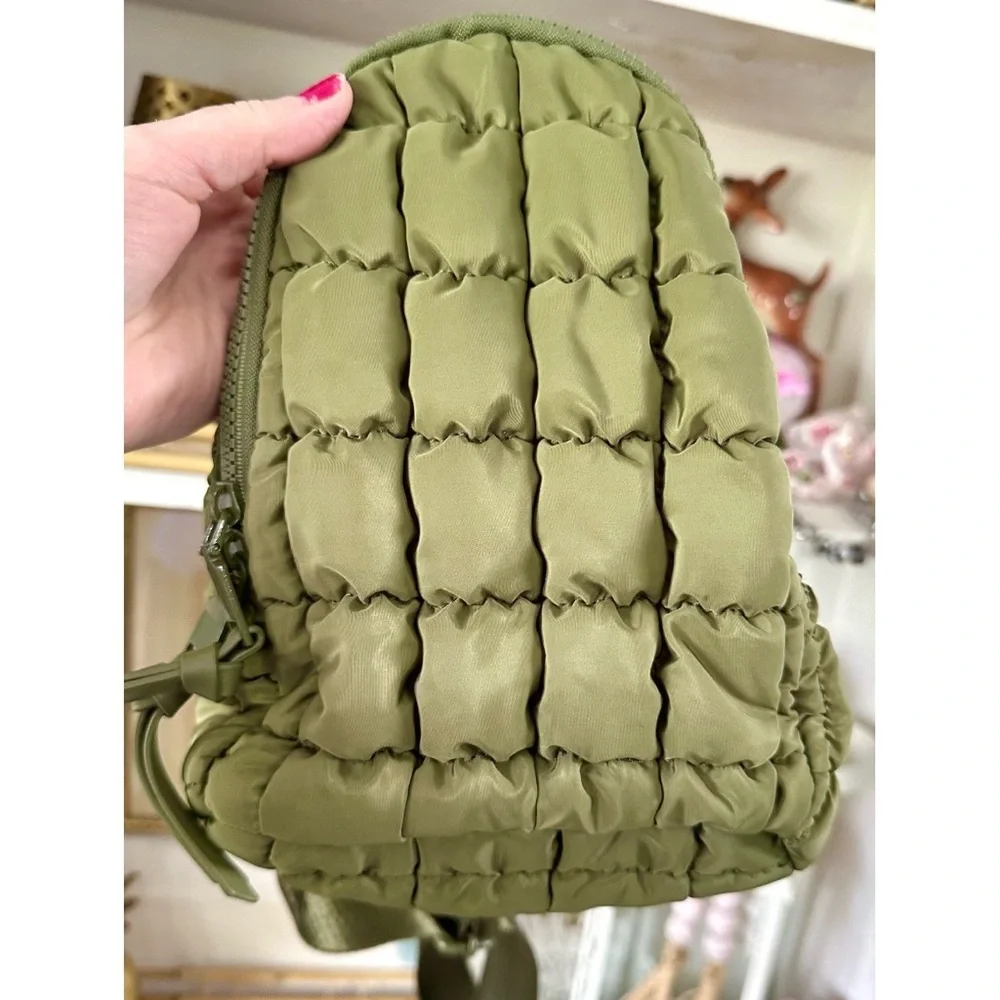 Urban Expressions Quilted Nylon Sling Backpack - Olive